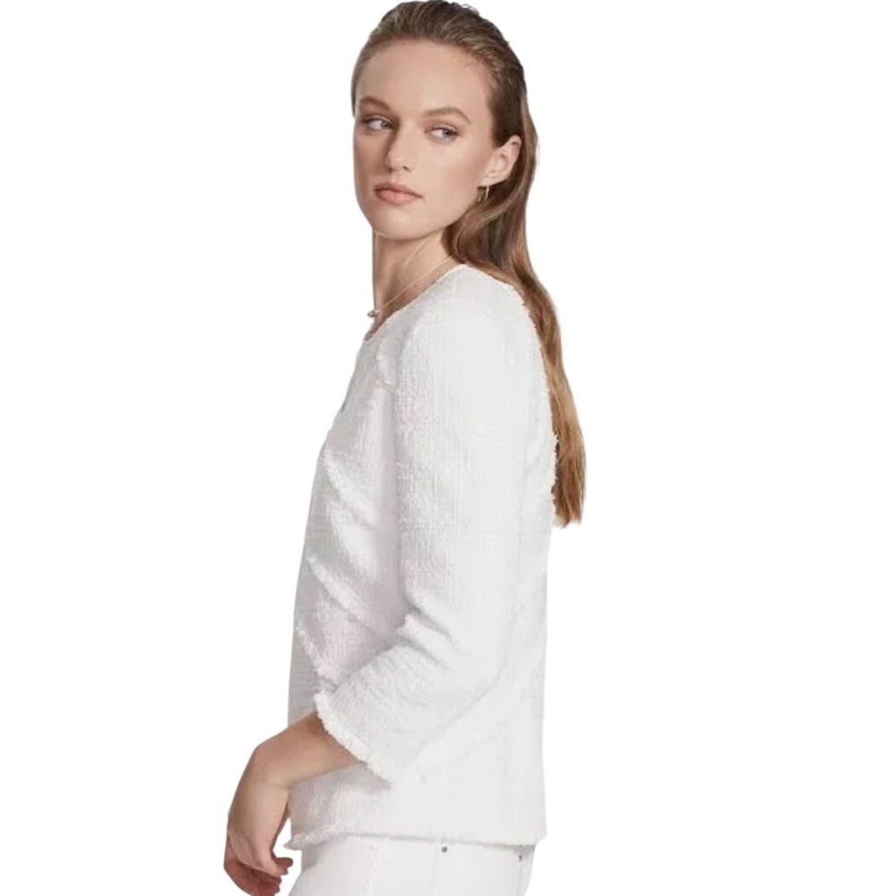 Lafayette 148 New York Harlow Tweed Jacket White Fringe Zip Size 12 - Picture 3 of 12
